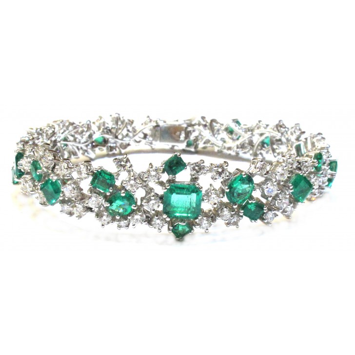 emerald bracelet 18kt White Gold Diamond And Emerald Bracelet - Color Stone Bracelet -  Bracelets - Fashion Jewelry
