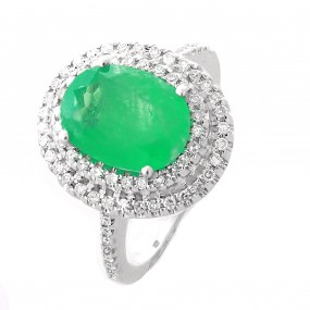 14kt White Gold Diamond And Emerald Ring
