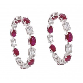 18kt White Gold Diamond And Ruby Earrings