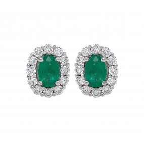 18kt White Gold Diamond and Emerald Earrings