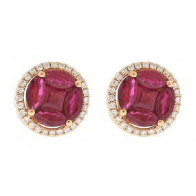 18kt Rose Gold Diamond And Ruby Earrings