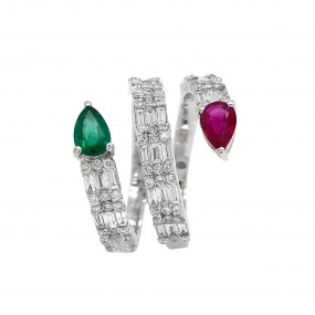 18kt White Gold Diamond,Ruby and Emerald Ring