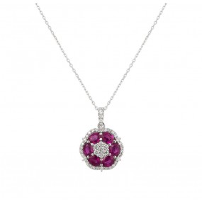 18kt White Gold Diamond And Ruby Pendant