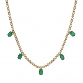 18kt Yellow Gold Diamond And Emerald Necklace